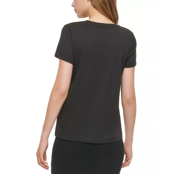 Dkny Jeans Women's Newpaper Logo Short Sleeve T-Shirt Black Size XS NWT - Picture 2 of 6